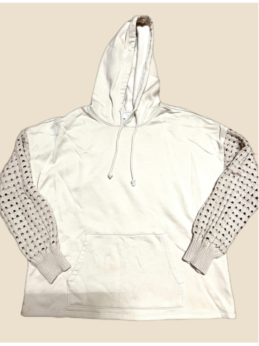 Women's Time and Tru Beige Hoodie with Crochet Sleeves Size S